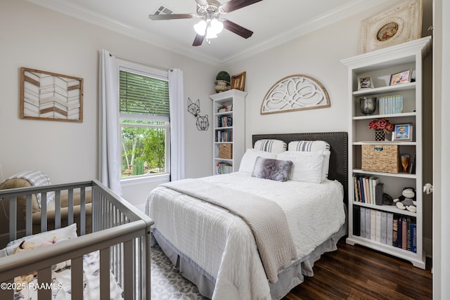 302 Easy Rock Landing Dr, Broussard, LA 70518 - bedroom featuring ornamental molding, wood finished floors, and a ceiling fan
