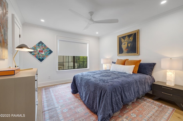 1304 E Bayou Pkwy Unit 8A, Lafayette, LA 70508 - bedroom featuring wood finished floors, ornamental molding, recessed lighting, and a ceiling fan