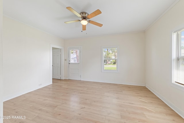 708 Park Ave, Breaux Bridge, LA 70517 - spare room featuring light wood-type flooring, ceiling fan, and crown molding