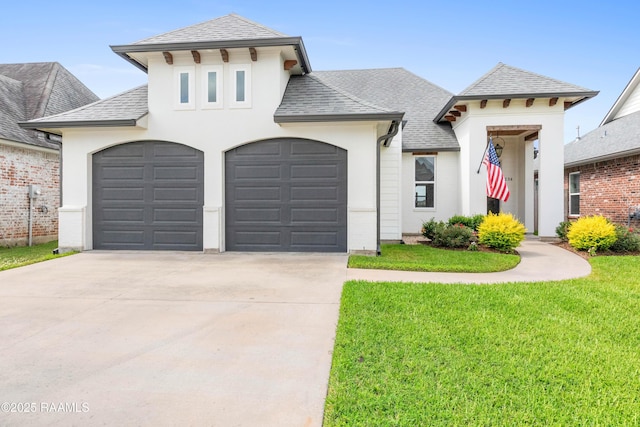 236 Whispering Meadows Rd, Broussard, LA 70518 - french provincial home featuring a shingled roof, concrete driveway, and a front yard