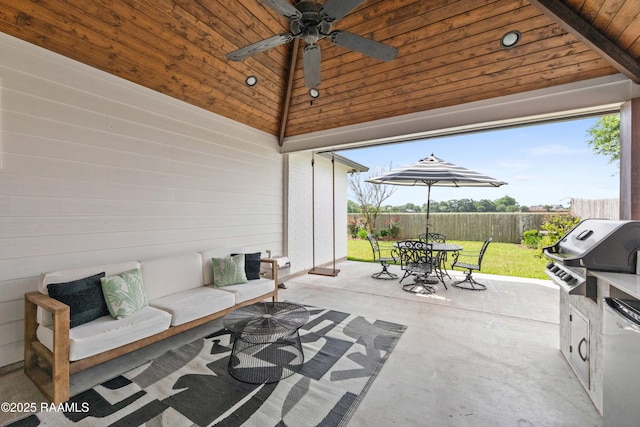 236 Whispering Meadows Rd, Broussard, LA 70518 - view of patio with outdoor dining space, area for grilling, a ceiling fan, and an outdoor hangout area