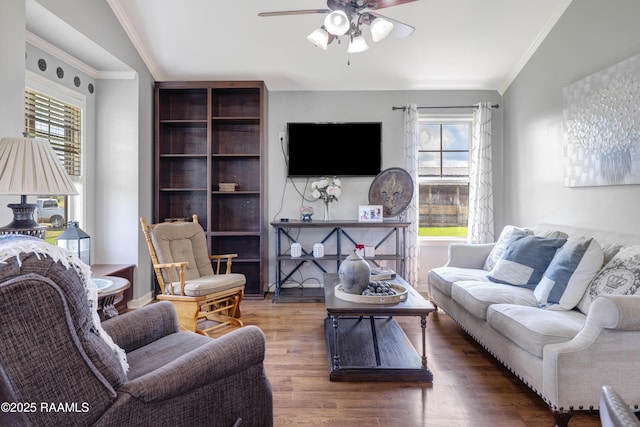 145 Celestine Ln, Sunset, LA 70584 - living room with a ceiling fan, wood finished floors, and crown molding