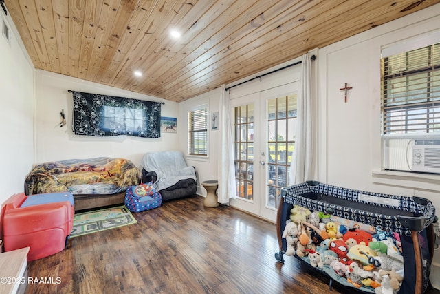 145 Celestine Ln, Sunset, LA 70584 - bedroom featuring french doors, wooden ceiling, access to exterior, cooling unit, and recessed lighting