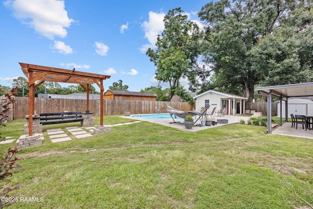 301 Broadmoor Blvd, Lafayette, LA 70503 - fenced backyard featuring a pergola, a patio area, and a storage unit