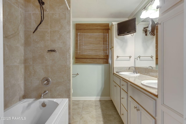 301 Broadmoor Blvd, Lafayette, LA 70503 - full bathroom featuring double vanity, tile patterned floors, crown molding, and  shower combination