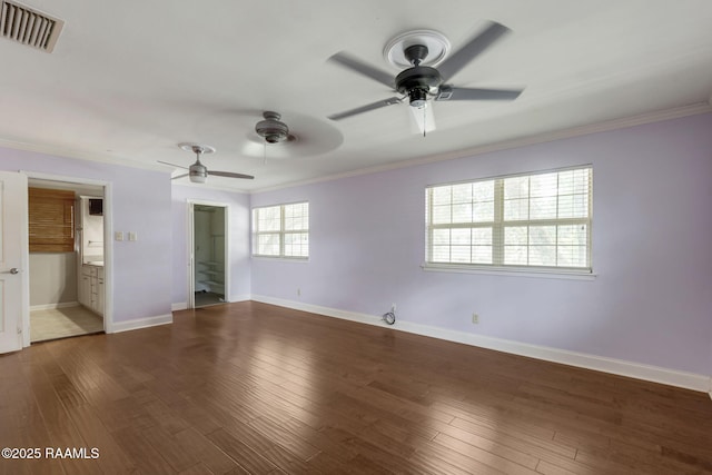 301 Broadmoor Blvd, Lafayette, LA 70503 - unfurnished bedroom with crown molding, ensuite bath, wood finished floors, and ceiling fan