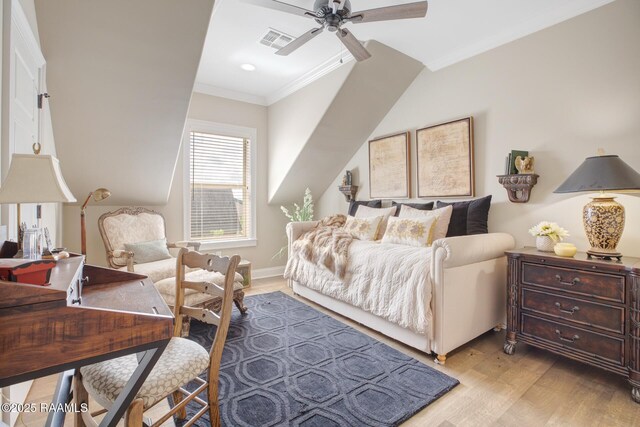 121 Snapping Ln, Broussard, LA 70518 - bedroom featuring crown molding, light wood-style floors, and a ceiling fan