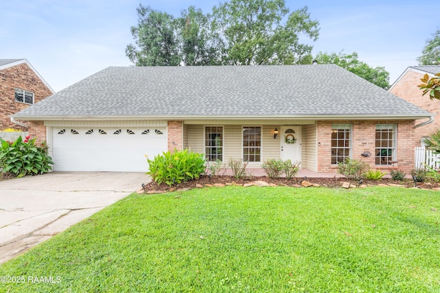110 Shipley Dr, Lafayette, LA 70508 - view of front of property with roof with shingles, an attached garage, concrete driveway, and a front yard