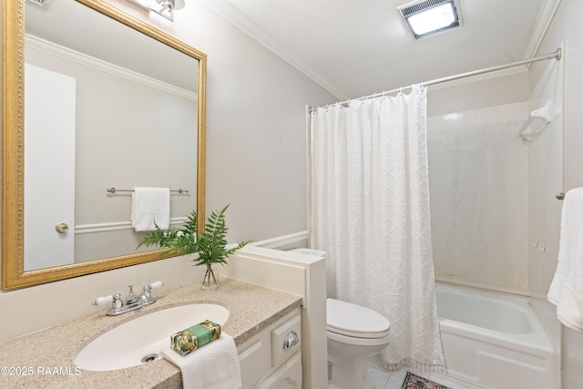 110 Shipley Dr, Lafayette, LA 70508 - bathroom with vanity, ornamental molding, shower / bath combo, and tile patterned flooring