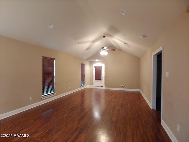 120 Acacia Ln, Abbeville, LA 70510 - unfurnished room with wood finished floors, ceiling fan, and vaulted ceiling