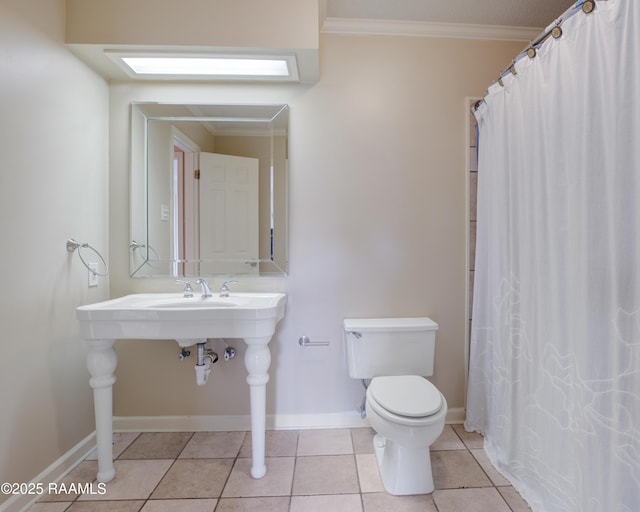 115 Breckenridge Loop, Lafayette, LA 70506 - bathroom featuring crown molding, tile patterned flooring, and a shower with curtain