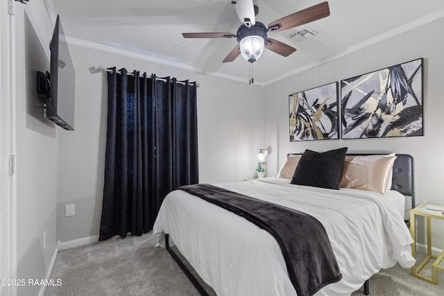 809 Dartez Dr, New Iberia, LA 70563 - carpeted bedroom featuring crown molding and a ceiling fan