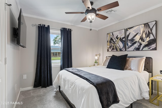 809 Dartez Dr, New Iberia, LA 70563 - carpeted bedroom featuring crown molding and a ceiling fan