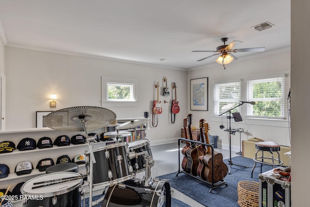 234 Ridgewood St, Lafayette, LA 70506 - workout room with a ceiling fan and crown molding