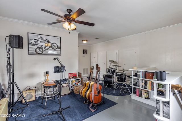234 Ridgewood St, Lafayette, LA 70506 - rec room featuring ceiling fan and crown molding