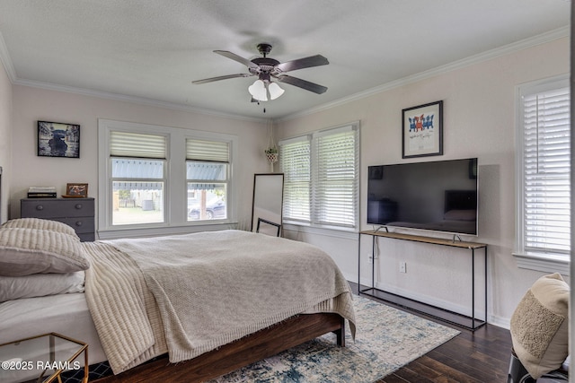 234 Ridgewood St, Lafayette, LA 70506 - bedroom featuring dark wood-type flooring, crown molding, and a ceiling fan