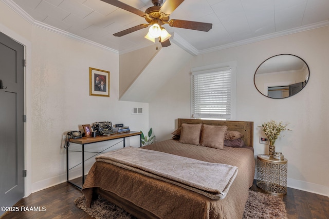 234 Ridgewood St, Lafayette, LA 70506 - bedroom featuring dark wood-style flooring, crown molding, and ceiling fan