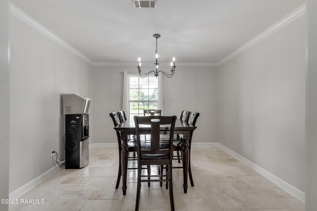921 Bellevue Plantation Rd, Lafayette, LA 70503 - dining space with a chandelier, crown molding, and stone tile floors