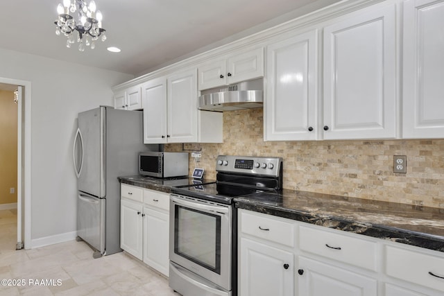 921 Bellevue Plantation Rd, Lafayette, LA 70503 - kitchen with appliances with stainless steel finishes, extractor fan, white cabinetry, and tasteful backsplash