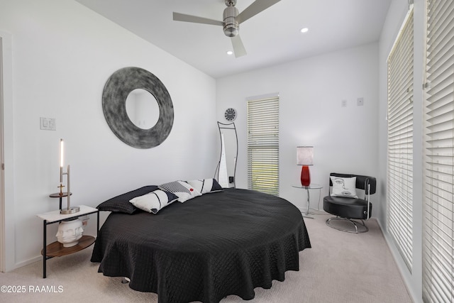 3703 Daspit Rd, New Iberia, LA 70563 - bedroom featuring light colored carpet, recessed lighting, and ceiling fan