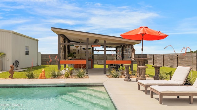 3703 Daspit Rd, New Iberia, LA 70563 - view of swimming pool with a fenced backyard, a patio, and ceiling fan