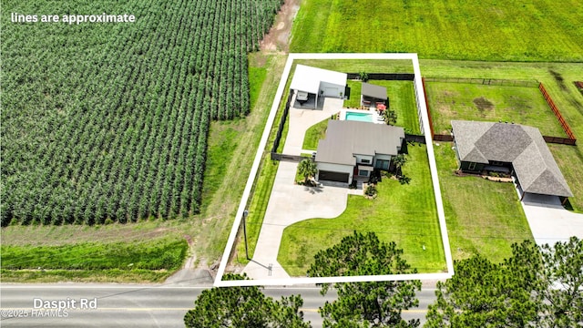 3703 Daspit Rd, New Iberia, LA 70563 - overview of rural landscape with property parcel outlined and farmland