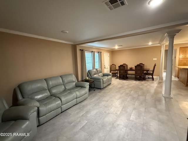 122 Buckner Rd, Eunice, LA 70535 - living area featuring ornate columns and ornamental molding