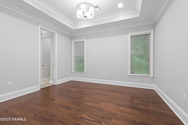 106 Whitewater Dr, Broussard, LA 70518 - spare room featuring a chandelier, ornamental molding, a tray ceiling, wood finished floors, and recessed lighting