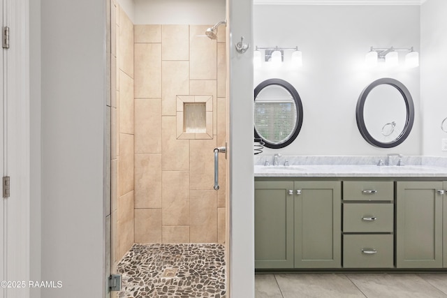 106 Whitewater Dr, Broussard, LA 70518 - bathroom with a stall shower, double vanity, and tile patterned flooring