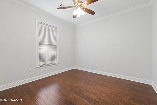 106 Whitewater Dr, Broussard, LA 70518 - empty room featuring a ceiling fan, dark wood-type flooring, and crown molding