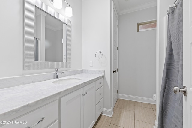106 Whitewater Dr, Broussard, LA 70518 - full bathroom with ornamental molding, vanity, and curtained shower