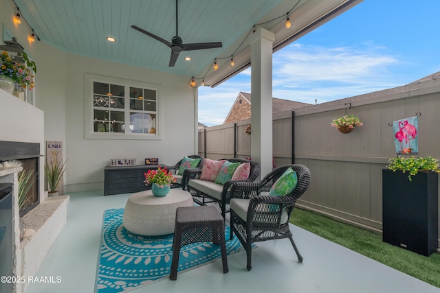 403 Catalina Ln, Youngsville, LA 70592 - view of patio / terrace with an outdoor hangout area and a ceiling fan
