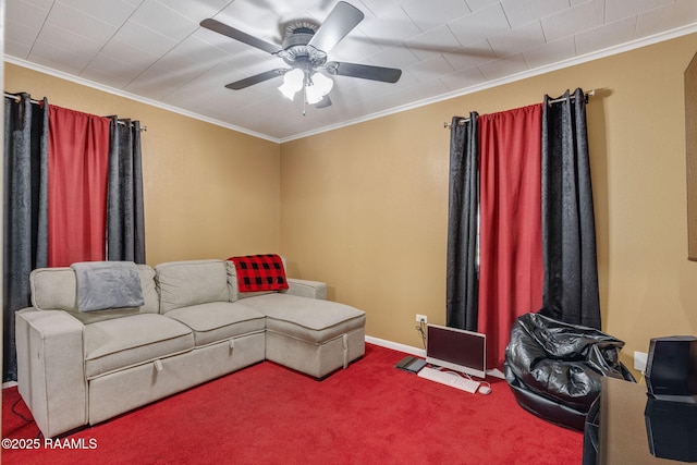 522 Caroline St, New Iberia, LA 70560 - carpeted living area with ornamental molding and a ceiling fan