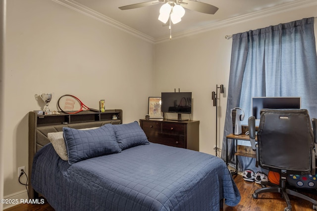 203 Whispering Meadows Rd, Broussard, LA 70518 - bedroom with wood finished floors, ornamental molding, and a ceiling fan