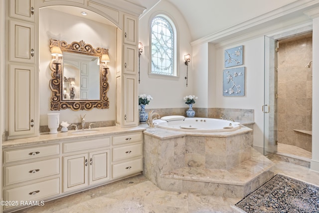 232 Princeton Woods Loop, Lafayette, LA 70508 - full bath featuring a bath, vanity, a stall shower, and marble finish floors