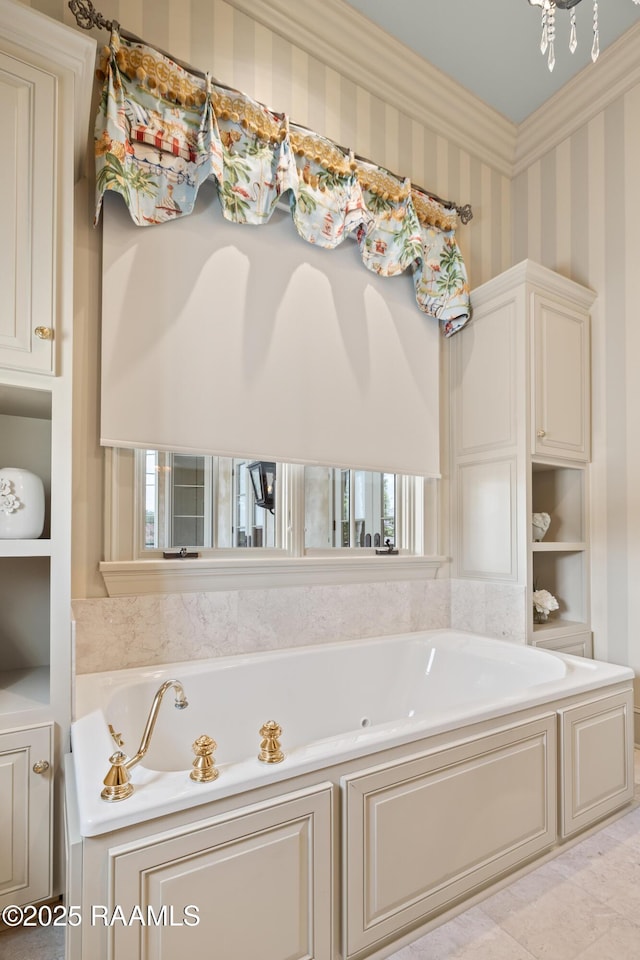 232 Princeton Woods Loop, Lafayette, LA 70508 - full bath with wallpapered walls, a jetted tub, and healthy amount of natural light