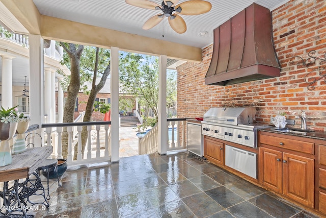 232 Princeton Woods Loop, Lafayette, LA 70508 - view of patio with exterior kitchen and a ceiling fan
