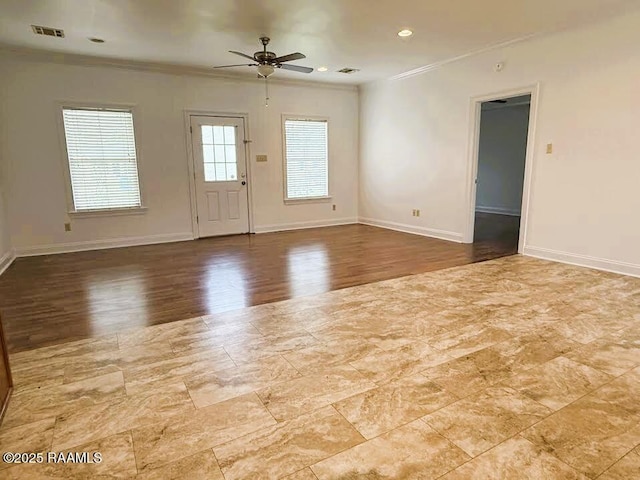 1108 Poydras Pl, Breaux Bridge, LA 70517 - unfurnished living room featuring ornamental molding, a ceiling fan, wood finished floors, and recessed lighting
