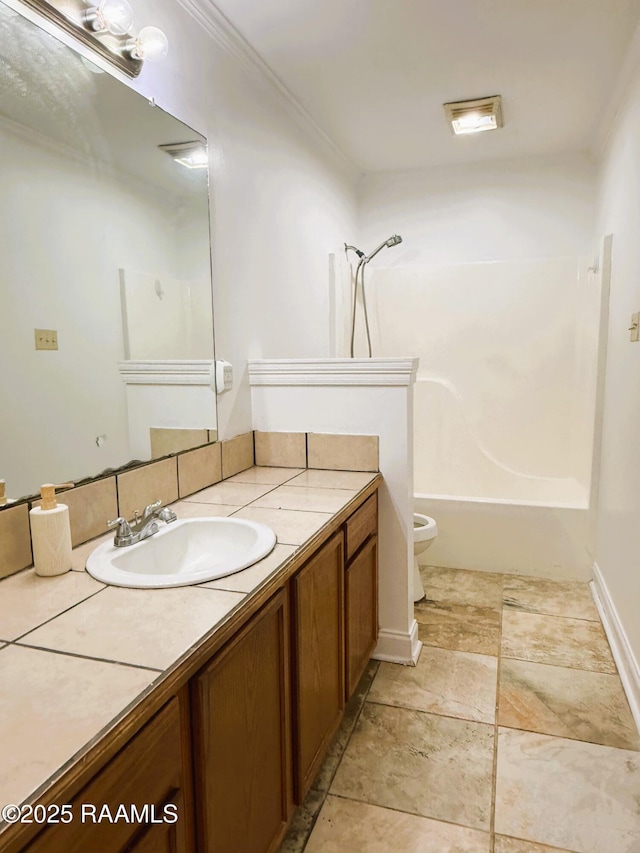 1108 Poydras Pl, Breaux Bridge, LA 70517 - full bathroom with vanity, washtub / shower combination, and crown molding