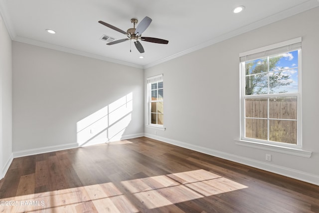 119 Alpine Dr, Lafayette, LA 70506 - spare room featuring wood finished floors, ceiling fan, recessed lighting, and crown molding