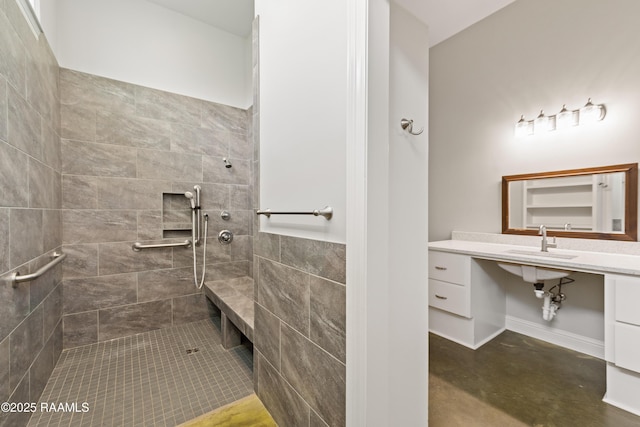 7011 Cameron St, Duson, LA 70529 - full bathroom with tiled shower and finished concrete flooring