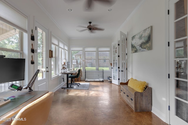 124 Buttercup Dr, Washington, LA 70589 - sunroom / solarium with french doors, concrete flooring, and ornamental molding