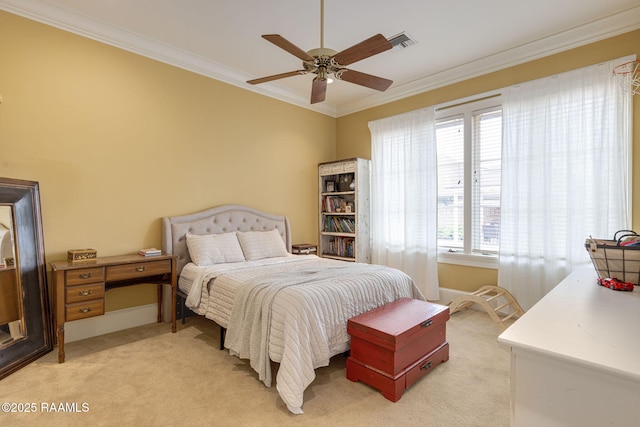 2 Carmel Bnd, New Iberia, LA 70563 - bedroom with ornamental molding, light carpet, and a ceiling fan