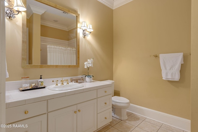 2 Carmel Bnd, New Iberia, LA 70563 - bathroom featuring ornamental molding, vanity, tile patterned floors, and curtained shower
