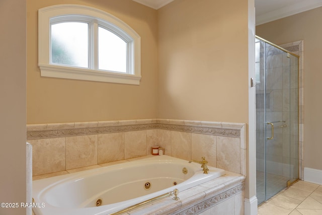 2 Carmel Bnd, New Iberia, LA 70563 - full bathroom featuring a tub with jets, a shower stall, and tile patterned flooring