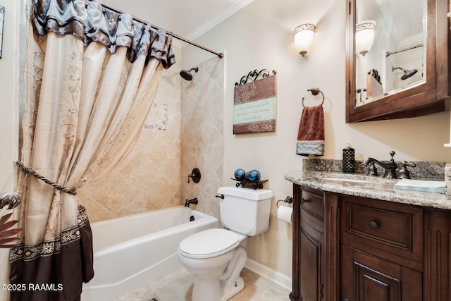 314 Creswell Ave, Scott, LA 70583 - bathroom featuring shower / tub combo, vanity, crown molding, and tile patterned flooring