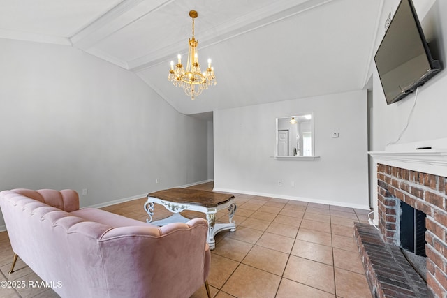 15 Courtyard Cir, Lafayette, LA 70508 - tiled living area featuring a fireplace and a chandelier