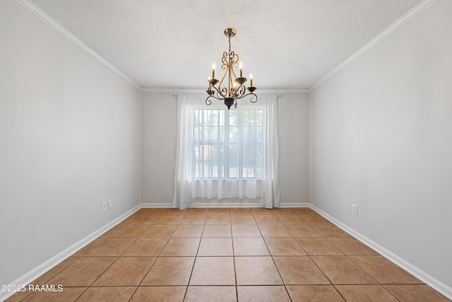 15 Courtyard Cir, Lafayette, LA 70508 - unfurnished room with a chandelier, ornamental molding, a textured ceiling, and light tile patterned floors