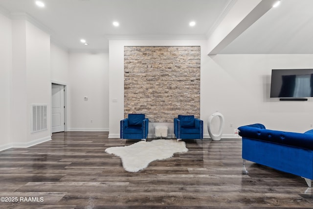 1114 Dermelie Calais Rd, Breaux Bridge, LA 70517 - unfurnished living room featuring ornamental molding, wood finished floors, and recessed lighting