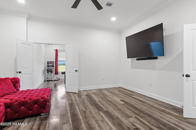 1114 Dermelie Calais Rd, Breaux Bridge, LA 70517 - sitting room with ceiling fan, ornamental molding, wood finished floors, and recessed lighting